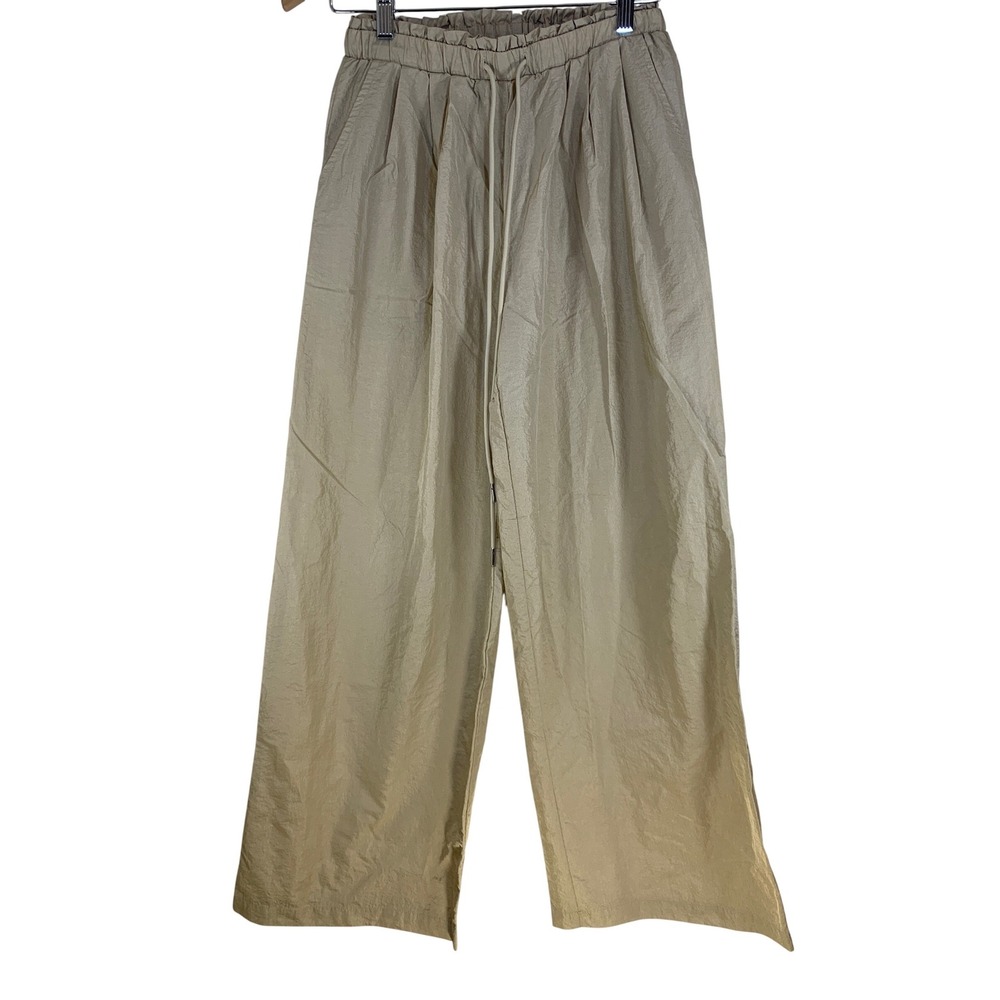 utility parachute pants champagne shimmer metallic drawstring wide leg Gorpcore
